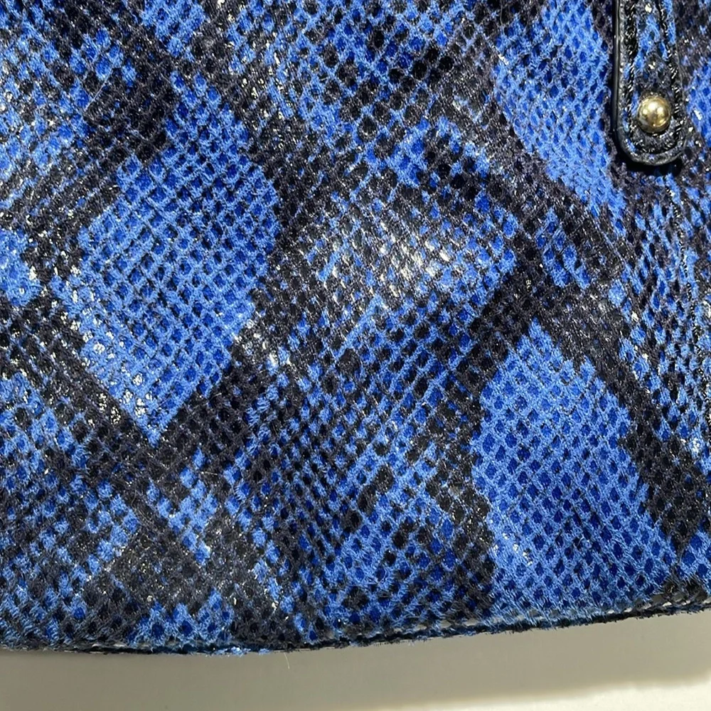 MARC FISHER Faux Snakeskin Shoulder Satchel, 3 Compartments,Navy/Black/Gold Trim - Picture 12 of 12